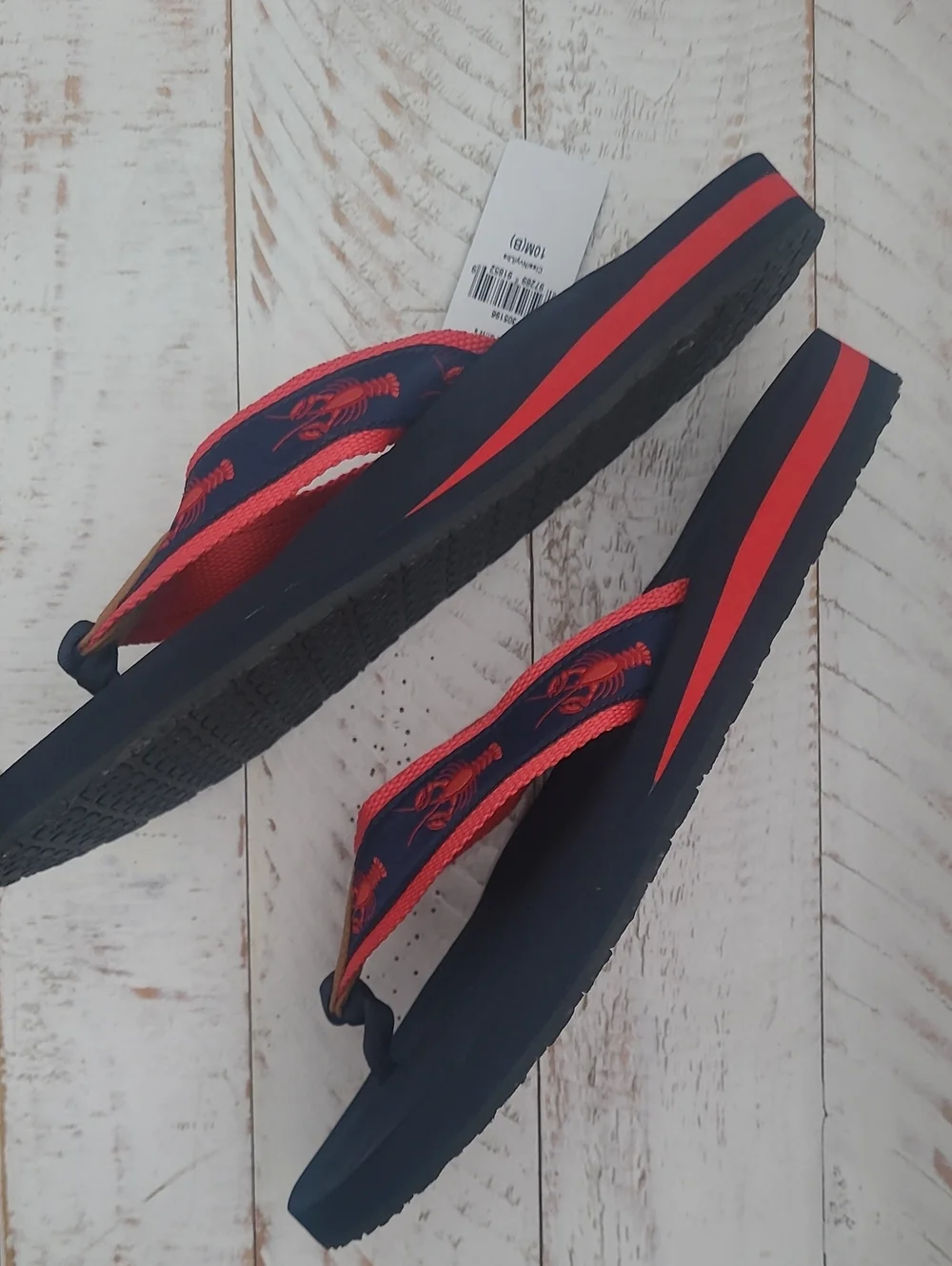 NWT LL Bean Navy & Red Lobster Flip Flops The Maine Collection SIZE 10
